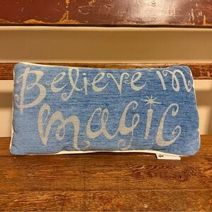 Disney Parks "Believe in Magic" Rectangular Throw Accent Pillow Blue Cream Decor